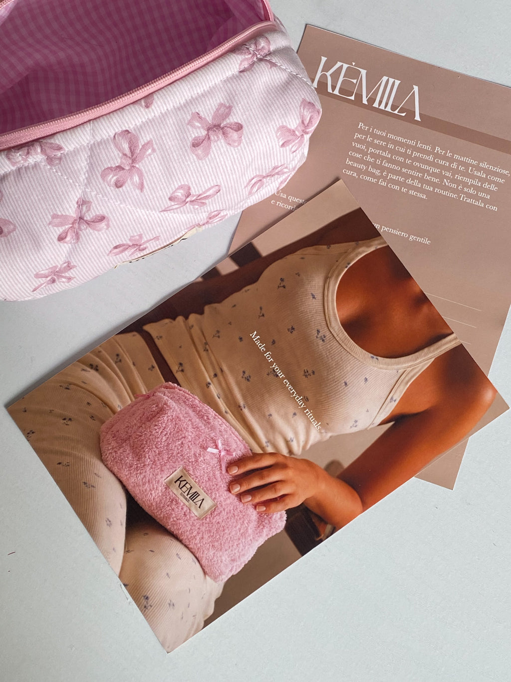 Beauty Bag Rosa con Fiocco Piccola - Pochette Handmade Romantica